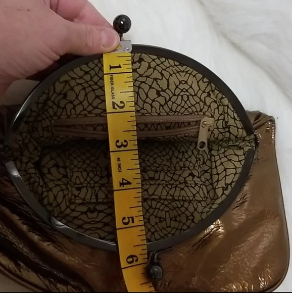 Hobo International Skyler bronze metallic leather fold-over kiss closure clutch - Picture 14 of 16